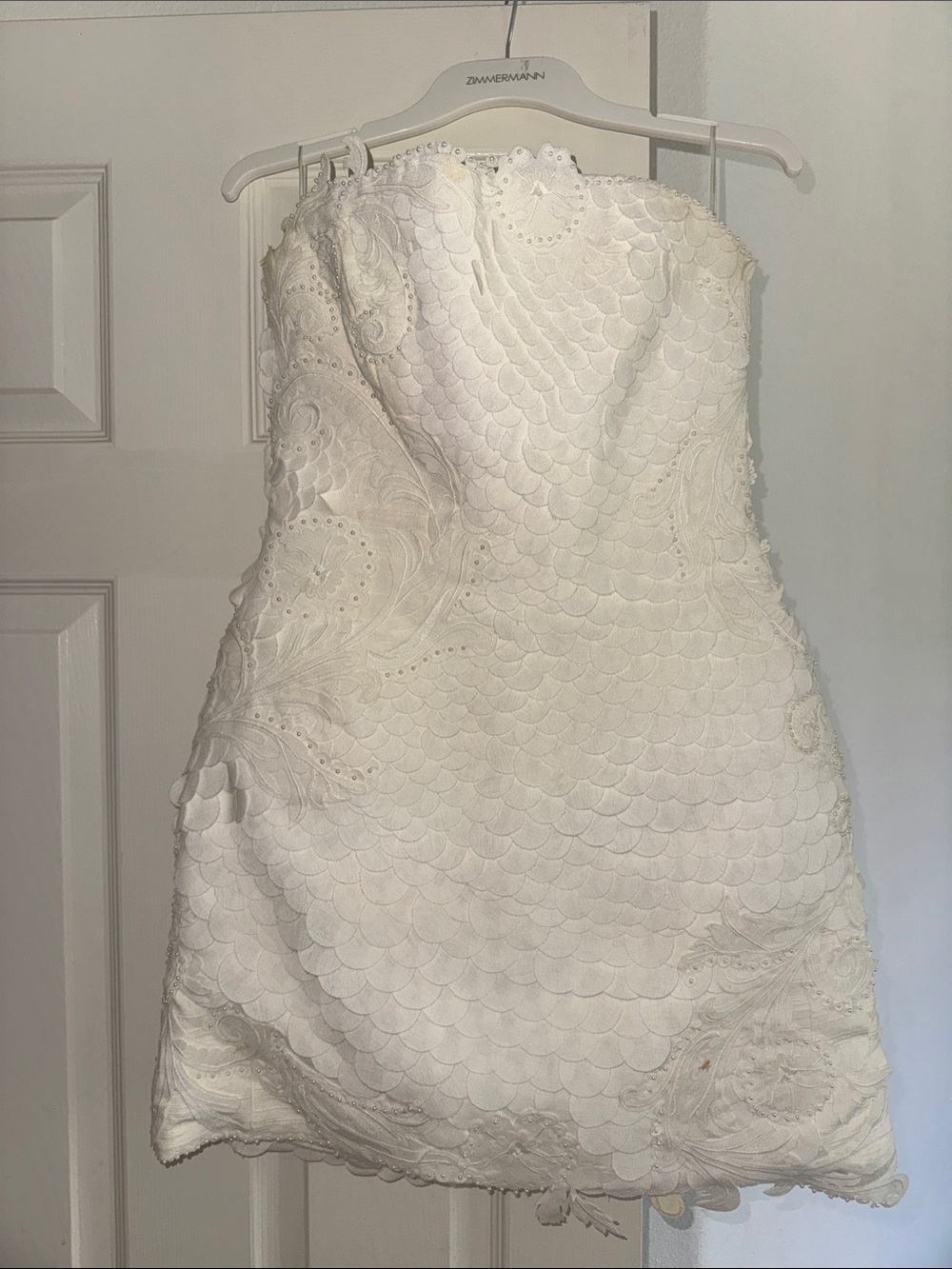 Zimmermann White Strapless Scalloped Lace Mini Dress. Tama minidress from Zimmer
